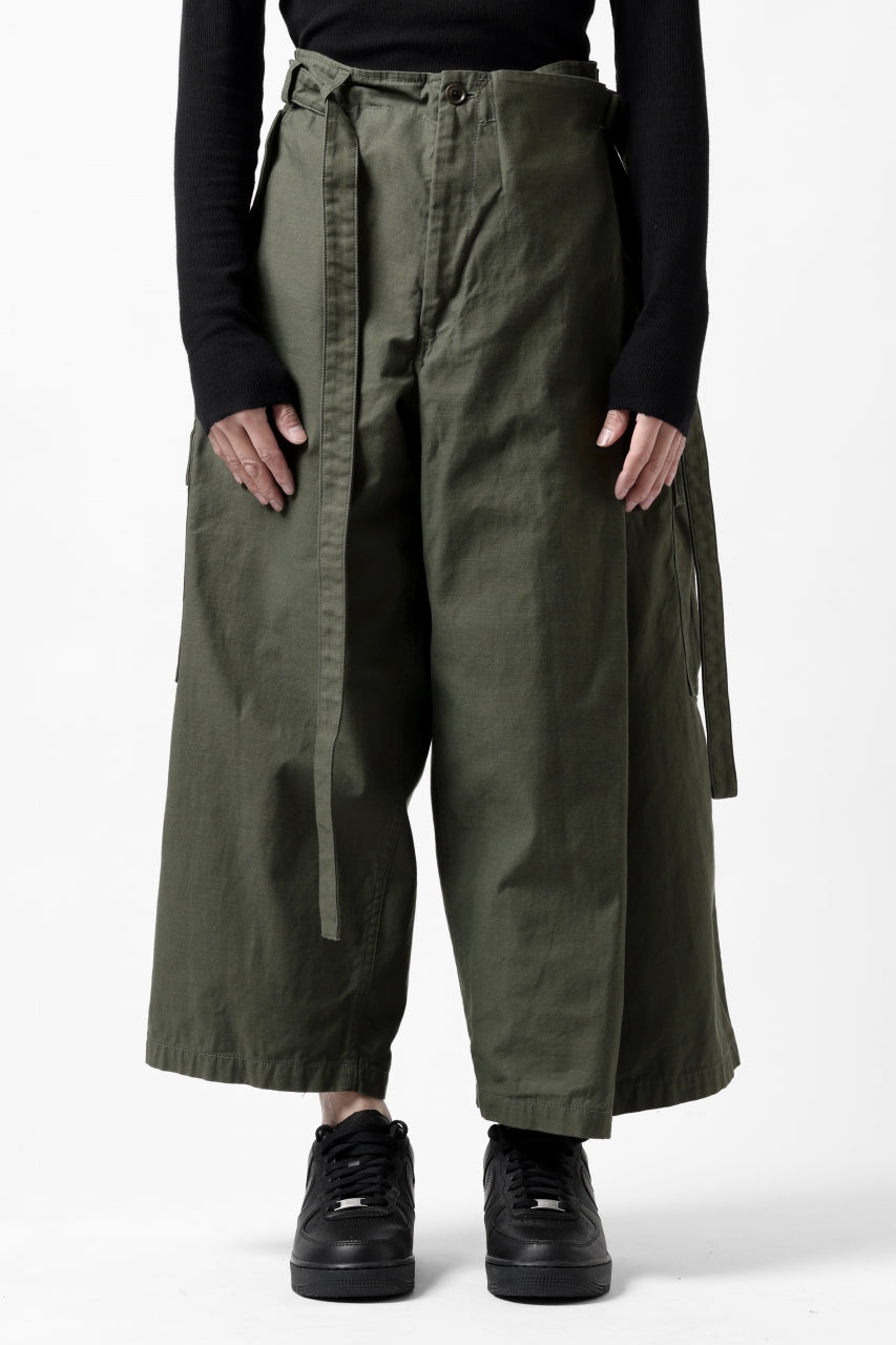 画像をギャラリービューアに読み込む, Y's WRAP WAIST PANTS ARMY-DETAIL / BACK SATIN VULCANIZATION COTTON (KHAKI)