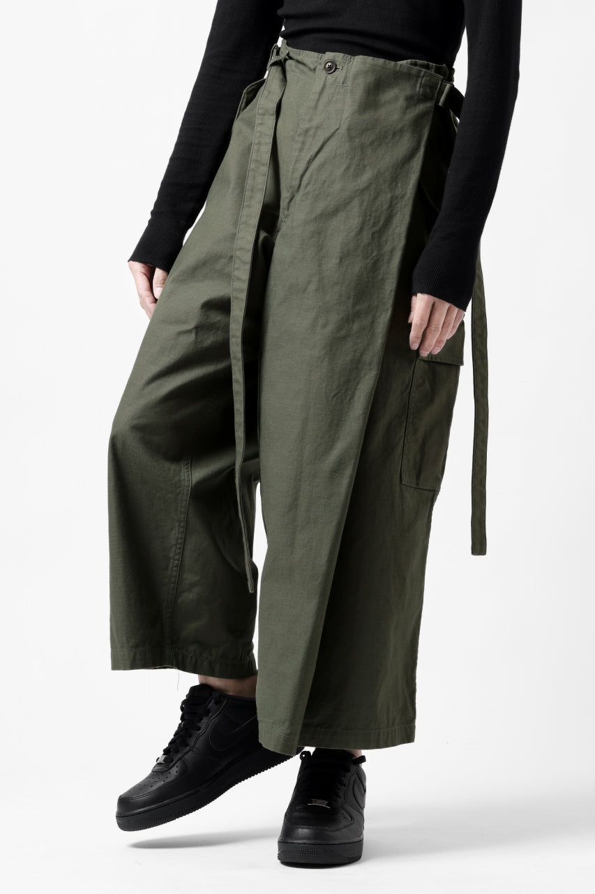 画像をギャラリービューアに読み込む, Y's WRAP WAIST PANTS ARMY-DETAIL / BACK SATIN VULCANIZATION COTTON (KHAKI)
