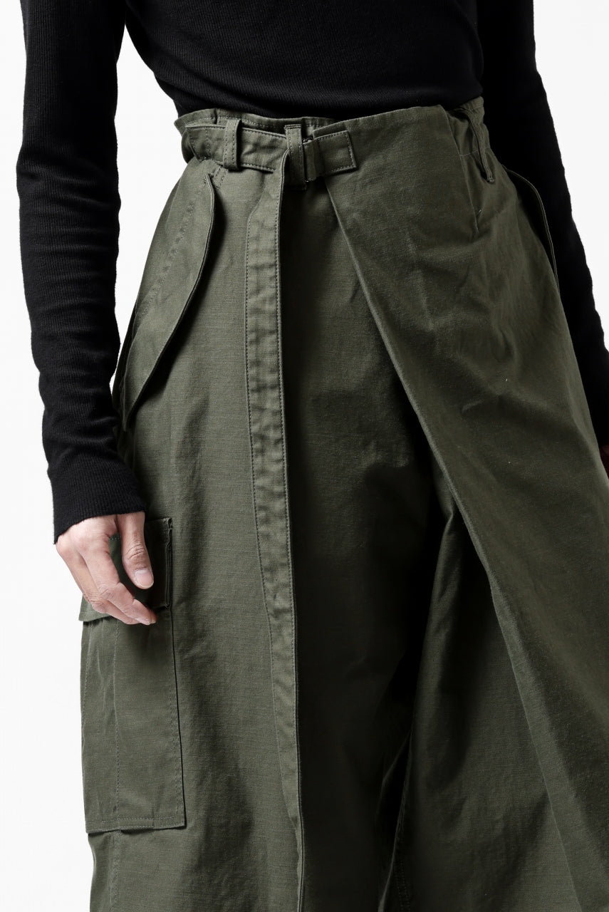 画像をギャラリービューアに読み込む, Y's WRAP WAIST PANTS ARMY-DETAIL / BACK SATIN VULCANIZATION COTTON (KHAKI)