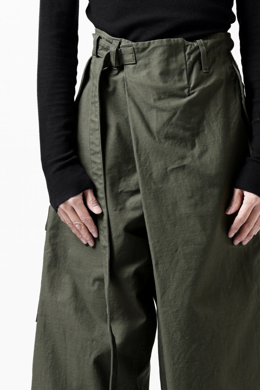 画像をギャラリービューアに読み込む, Y's WRAP WAIST PANTS ARMY-DETAIL / BACK SATIN VULCANIZATION COTTON (KHAKI)