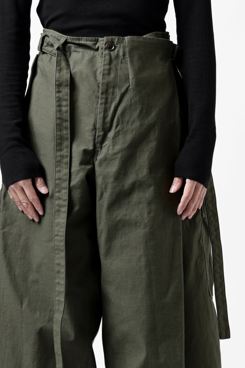 画像をギャラリービューアに読み込む, Y's WRAP WAIST PANTS ARMY-DETAIL / BACK SATIN VULCANIZATION COTTON (KHAKI)