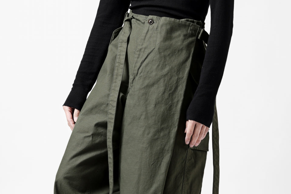 画像をギャラリービューアに読み込む, Y's WRAP WAIST PANTS ARMY-DETAIL / BACK SATIN VULCANIZATION COTTON (KHAKI)