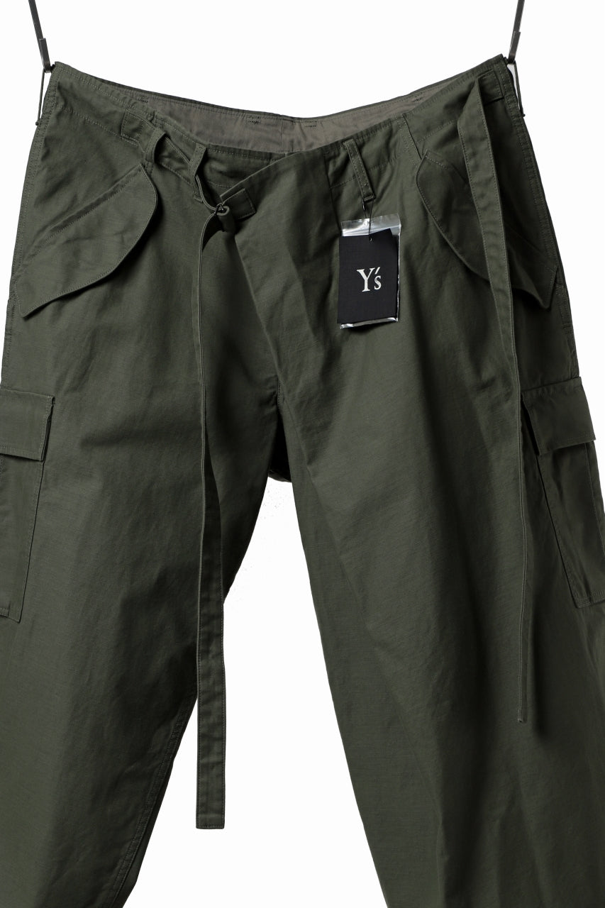 画像をギャラリービューアに読み込む, Y's WRAP WAIST PANTS ARMY-DETAIL / BACK SATIN VULCANIZATION COTTON (KHAKI)