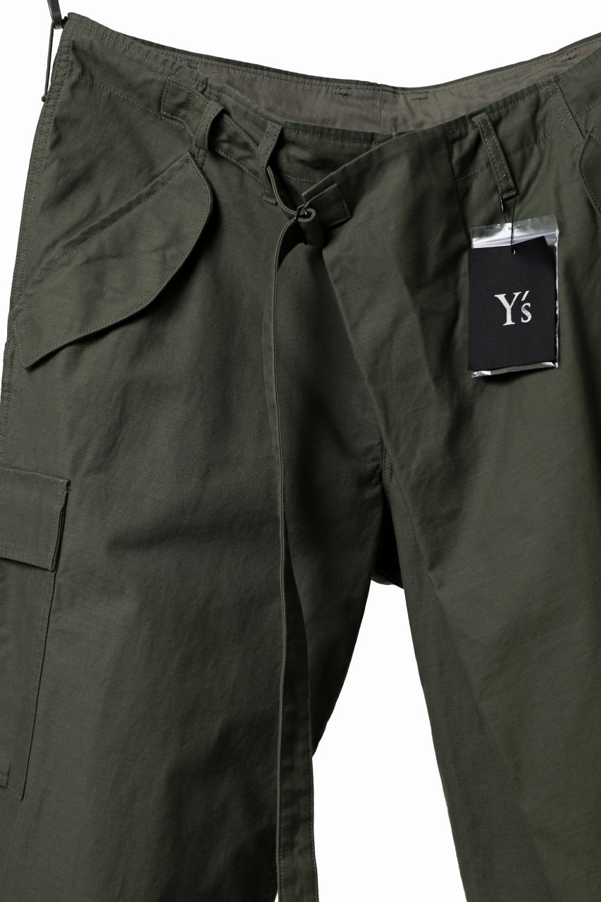 画像をギャラリービューアに読み込む, Y's WRAP WAIST PANTS ARMY-DETAIL / BACK SATIN VULCANIZATION COTTON (KHAKI)