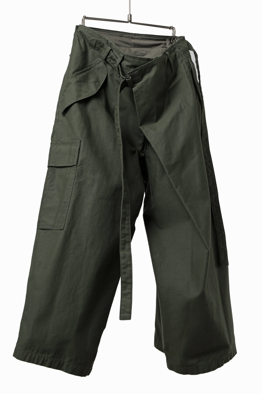 画像をギャラリービューアに読み込む, Y's WRAP WAIST PANTS ARMY-DETAIL / BACK SATIN VULCANIZATION COTTON (KHAKI)