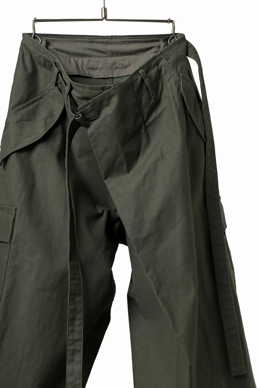 画像をギャラリービューアに読み込む, Y's WRAP WAIST PANTS ARMY-DETAIL / BACK SATIN VULCANIZATION COTTON (KHAKI)
