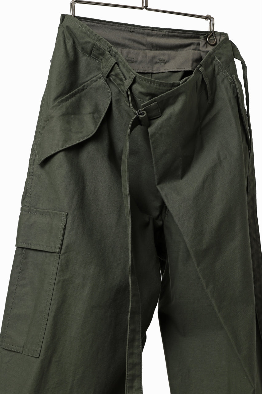 画像をギャラリービューアに読み込む, Y's WRAP WAIST PANTS ARMY-DETAIL / BACK SATIN VULCANIZATION COTTON (KHAKI)