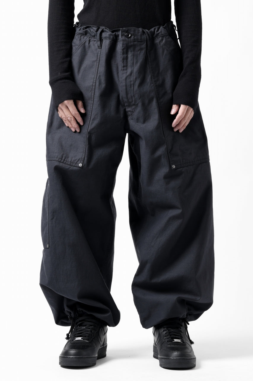 画像をギャラリービューアに読み込む, Y's WIDE STRAIGHT PANTS WORKER-DETAIL / BACK SATIN VULCANIZATION COTTON (BLACK)