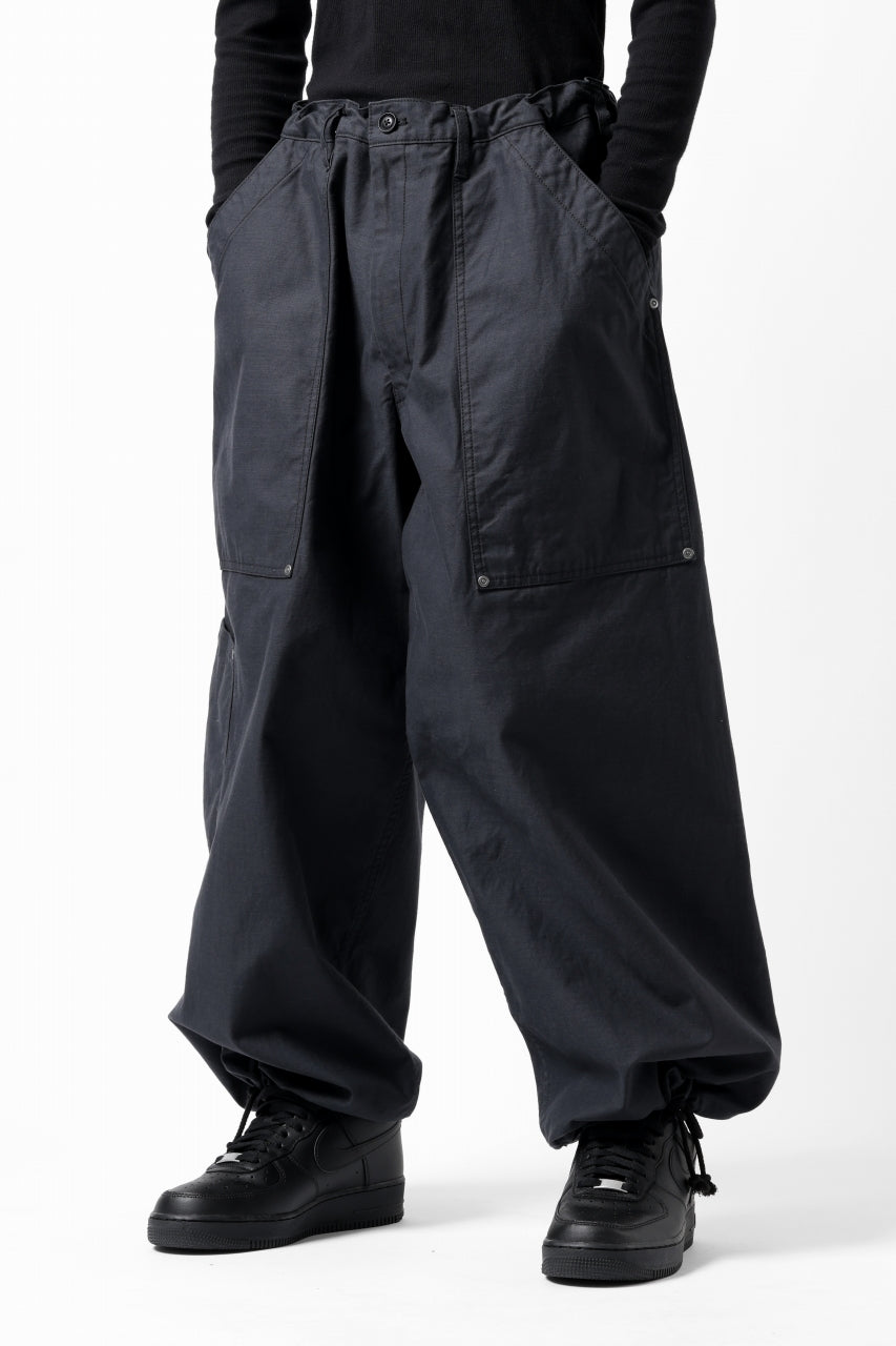 画像をギャラリービューアに読み込む, Y's WIDE STRAIGHT PANTS WORKER-DETAIL / BACK SATIN VULCANIZATION COTTON (BLACK)