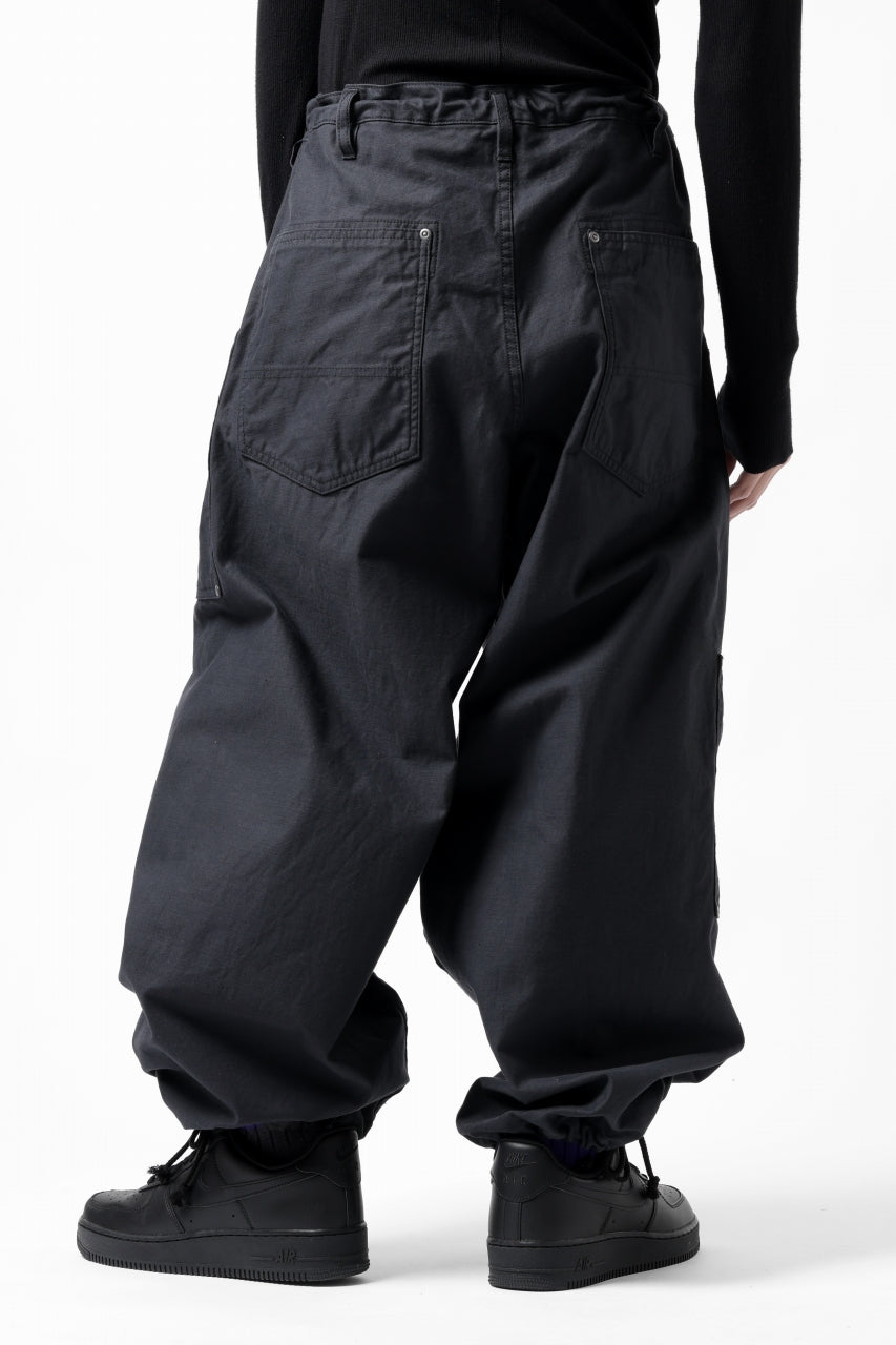 画像をギャラリービューアに読み込む, Y's WIDE STRAIGHT PANTS WORKER-DETAIL / BACK SATIN VULCANIZATION COTTON (BLACK)