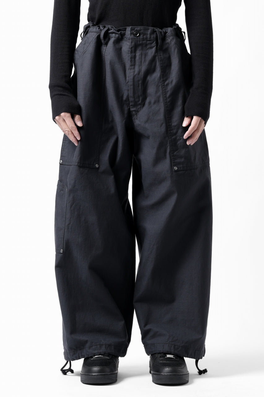 画像をギャラリービューアに読み込む, Y&#39;s WIDE STRAIGHT PANTS WORKER-DETAIL / BACK SATIN VULCANIZATION COTTON (BLACK)