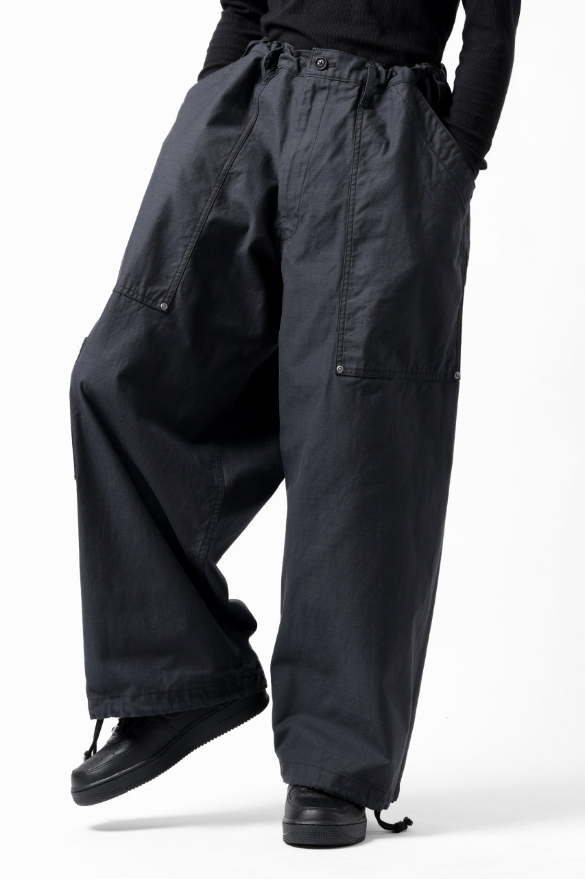画像をギャラリービューアに読み込む, Y's WIDE STRAIGHT PANTS WORKER-DETAIL / BACK SATIN VULCANIZATION COTTON (BLACK)
