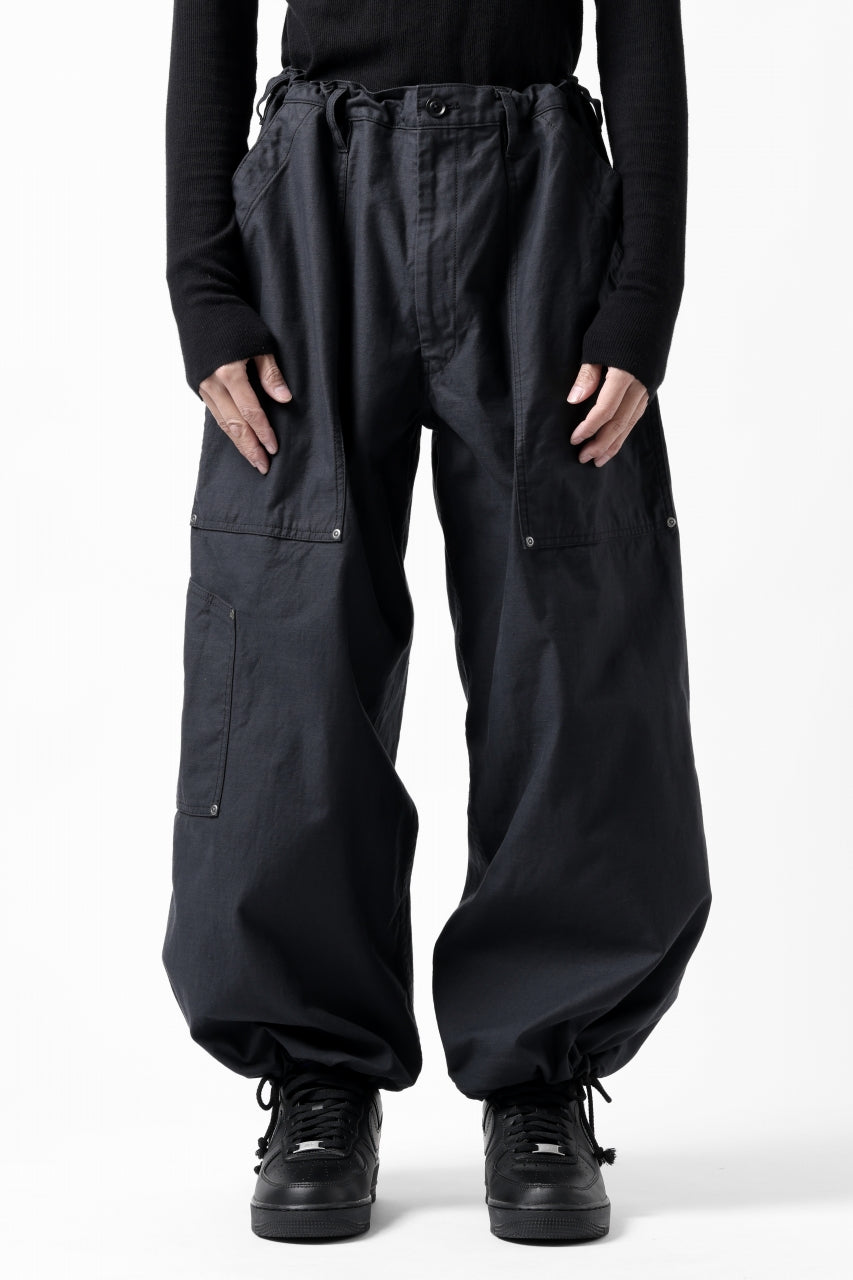 画像をギャラリービューアに読み込む, Y's WIDE STRAIGHT PANTS WORKER-DETAIL / BACK SATIN VULCANIZATION COTTON (BLACK)