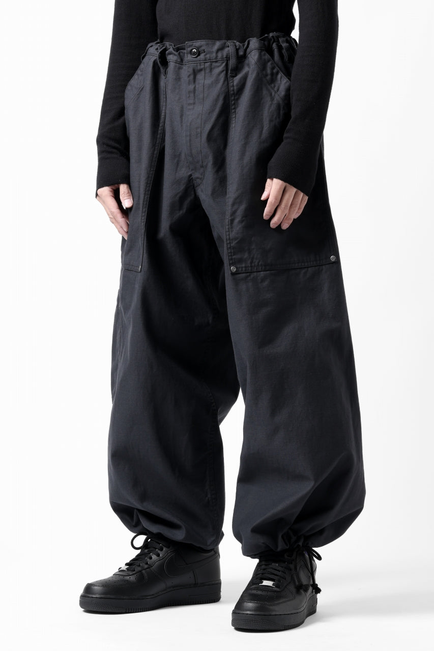 画像をギャラリービューアに読み込む, Y's WIDE STRAIGHT PANTS WORKER-DETAIL / BACK SATIN VULCANIZATION COTTON (BLACK)