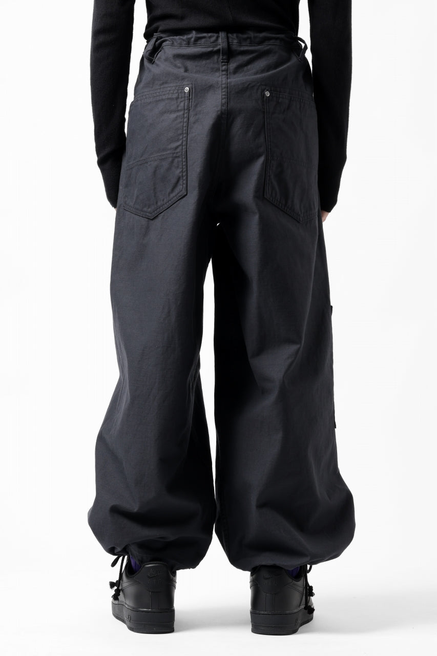 画像をギャラリービューアに読み込む, Y's WIDE STRAIGHT PANTS WORKER-DETAIL / BACK SATIN VULCANIZATION COTTON (BLACK)