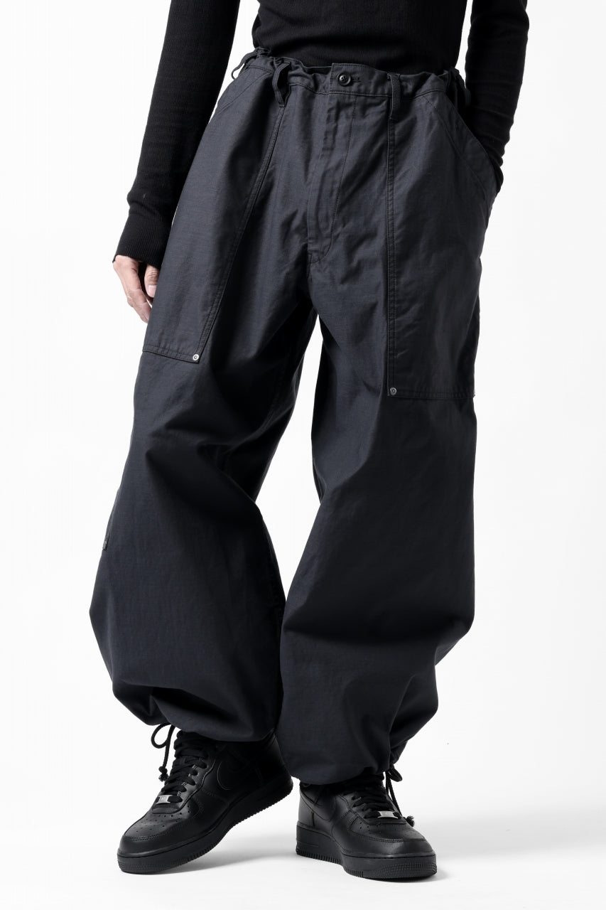 画像をギャラリービューアに読み込む, Y's WIDE STRAIGHT PANTS WORKER-DETAIL / BACK SATIN VULCANIZATION COTTON (BLACK)