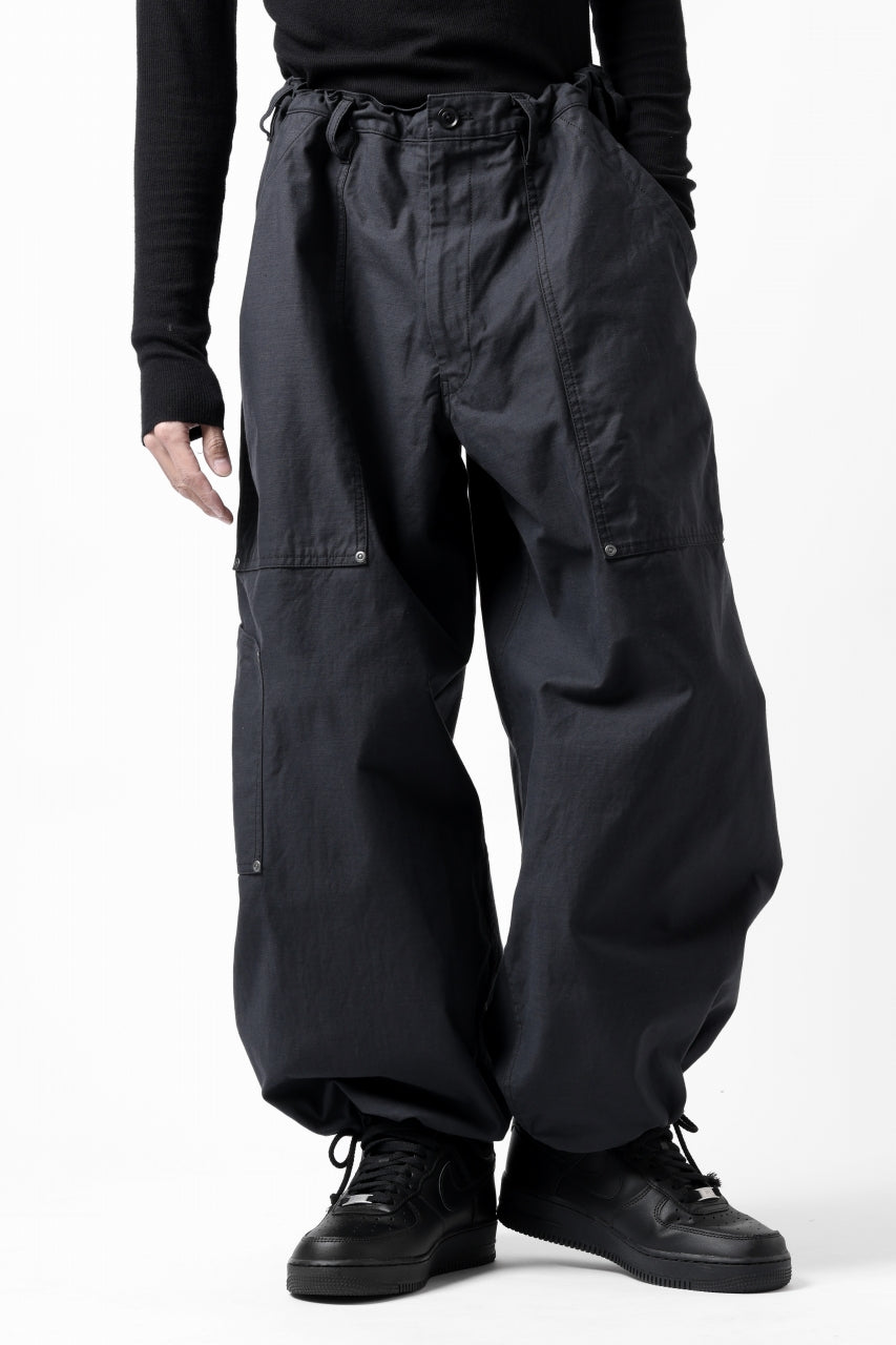 画像をギャラリービューアに読み込む, Y's WIDE STRAIGHT PANTS WORKER-DETAIL / BACK SATIN VULCANIZATION COTTON (BLACK)