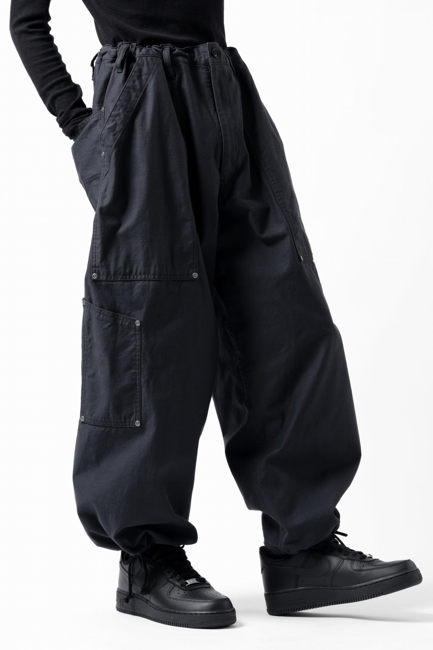画像をギャラリービューアに読み込む, Y's WIDE STRAIGHT PANTS WORKER-DETAIL / BACK SATIN VULCANIZATION COTTON (BLACK)