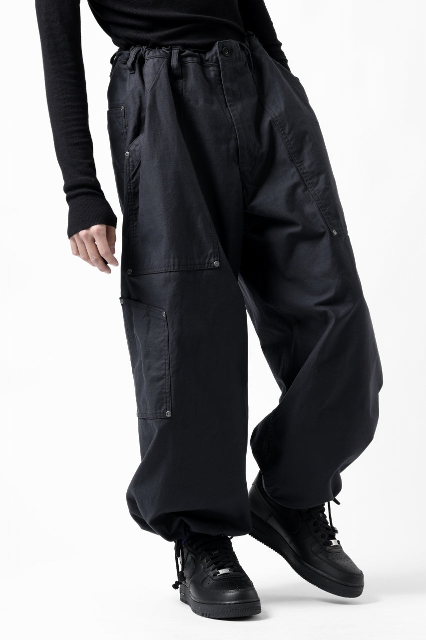 画像をギャラリービューアに読み込む, Y's WIDE STRAIGHT PANTS WORKER-DETAIL / BACK SATIN VULCANIZATION COTTON (BLACK)
