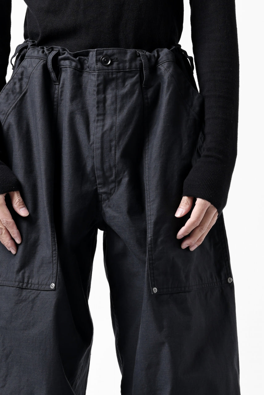画像をギャラリービューアに読み込む, Y's WIDE STRAIGHT PANTS WORKER-DETAIL / BACK SATIN VULCANIZATION COTTON (BLACK)