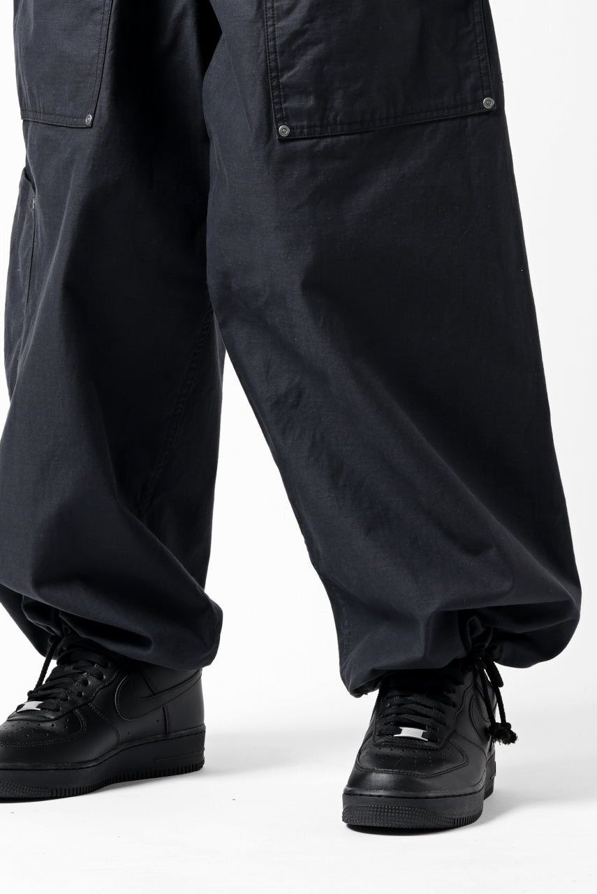 画像をギャラリービューアに読み込む, Y&#39;s WIDE STRAIGHT PANTS WORKER-DETAIL / BACK SATIN VULCANIZATION COTTON (BLACK)