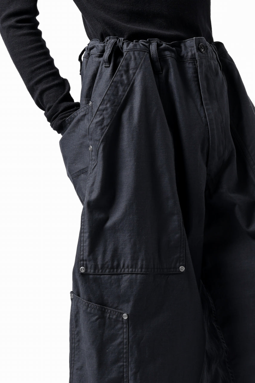 画像をギャラリービューアに読み込む, Y's WIDE STRAIGHT PANTS WORKER-DETAIL / BACK SATIN VULCANIZATION COTTON (BLACK)