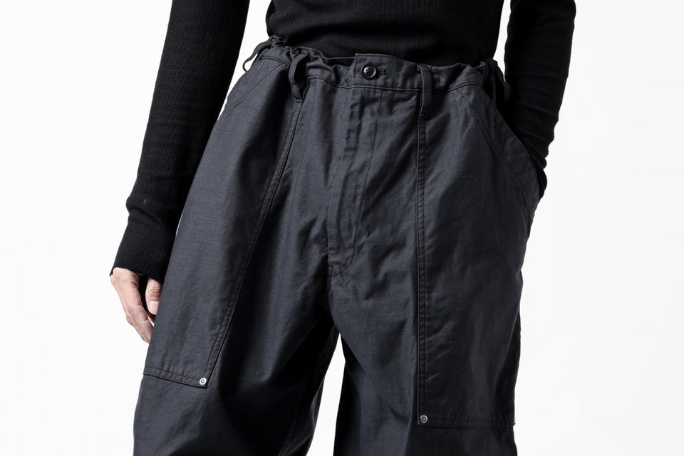 画像をギャラリービューアに読み込む, Y&#39;s WIDE STRAIGHT PANTS WORKER-DETAIL / BACK SATIN VULCANIZATION COTTON (BLACK)