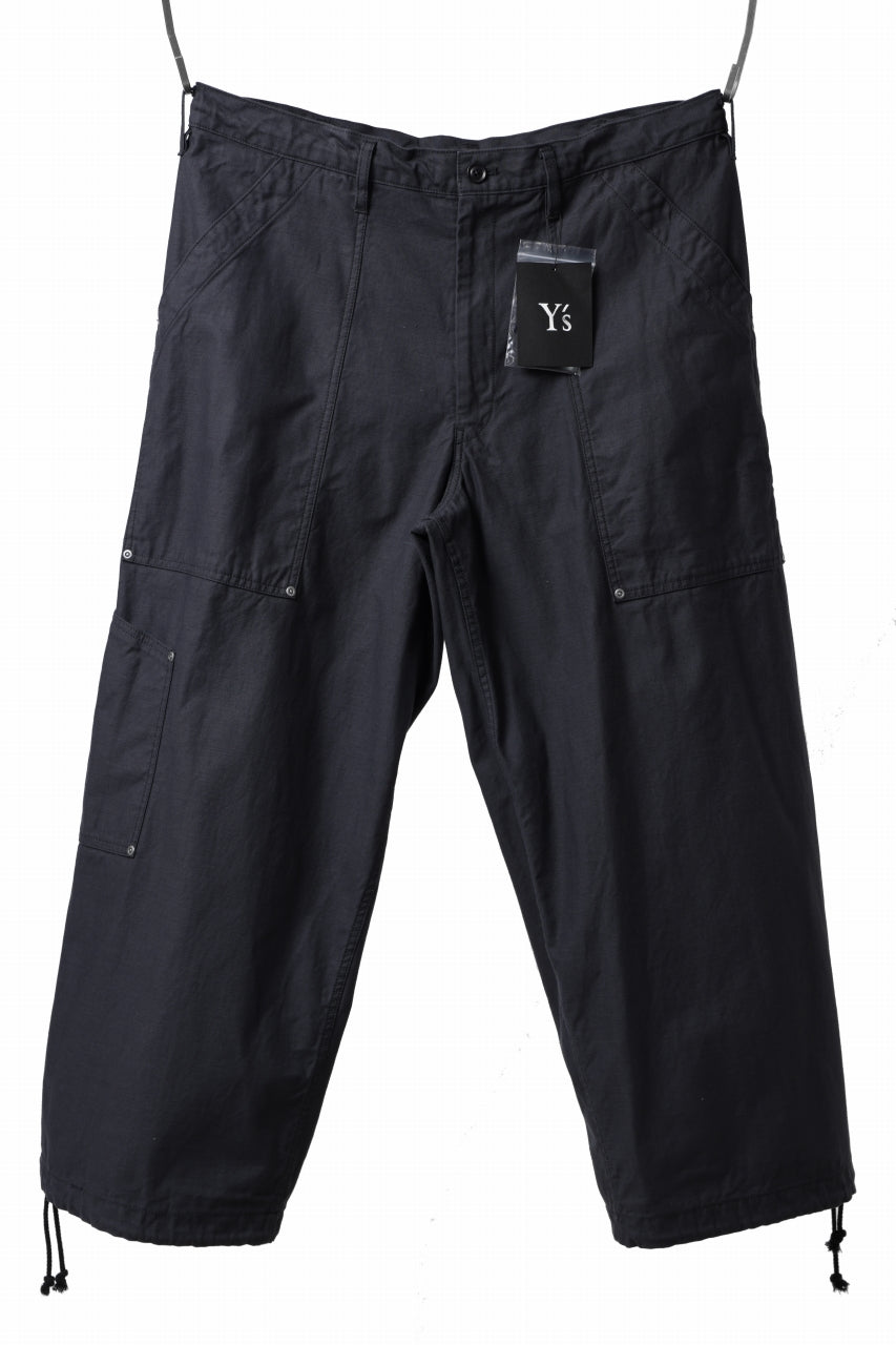 画像をギャラリービューアに読み込む, Y&#39;s WIDE STRAIGHT PANTS WORKER-DETAIL / BACK SATIN VULCANIZATION COTTON (BLACK)