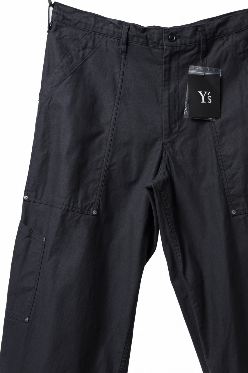 画像をギャラリービューアに読み込む, Y's WIDE STRAIGHT PANTS WORKER-DETAIL / BACK SATIN VULCANIZATION COTTON (BLACK)