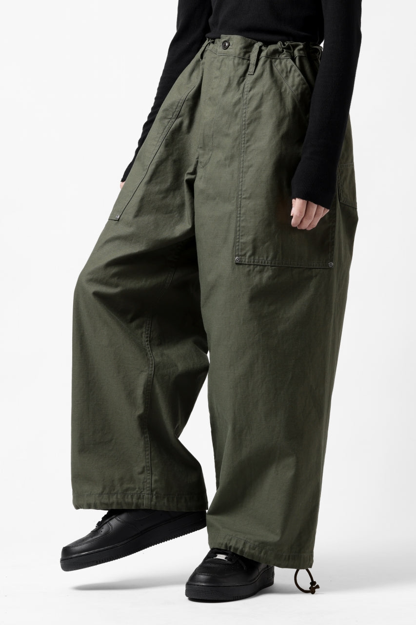 画像をギャラリービューアに読み込む, Y's WIDE STRAIGHT PANTS WORKER-DETAIL / BACK SATIN VULCANIZATION COTTON (KHAKI)