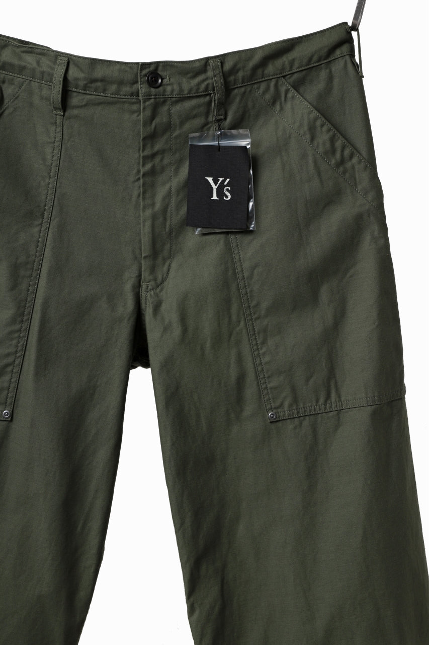 画像をギャラリービューアに読み込む, Y's WIDE STRAIGHT PANTS WORKER-DETAIL / BACK SATIN VULCANIZATION COTTON (KHAKI)