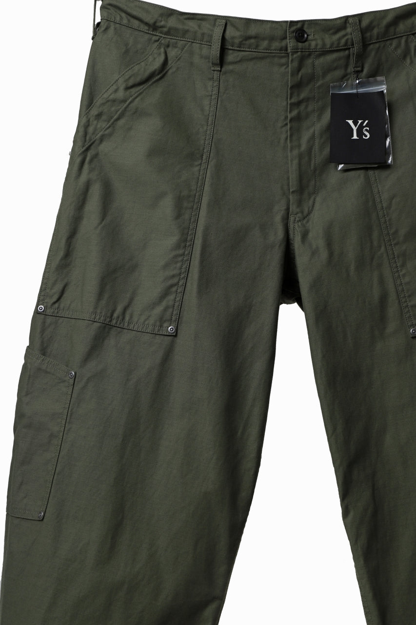 画像をギャラリービューアに読み込む, Y's WIDE STRAIGHT PANTS WORKER-DETAIL / BACK SATIN VULCANIZATION COTTON (KHAKI)