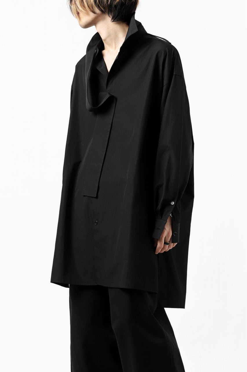画像をギャラリービューアに読み込む, Y's TIE COLLAR LONG SHIRT / COTTON BROAD (BLACK)