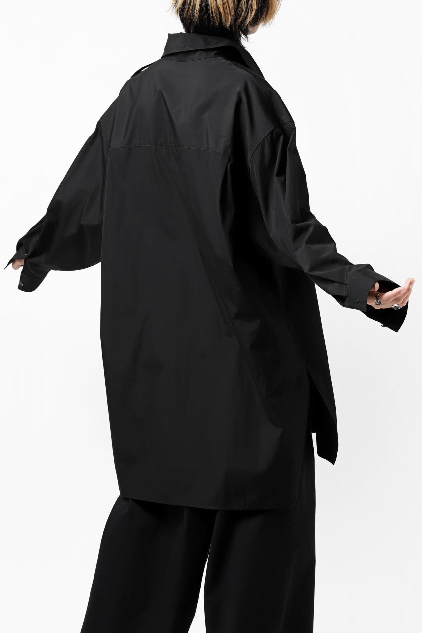 画像をギャラリービューアに読み込む, Y's TIE COLLAR LONG SHIRT / COTTON BROAD (BLACK)