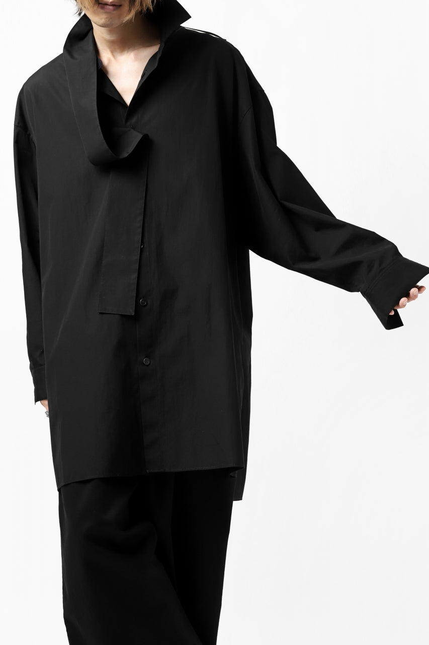 画像をギャラリービューアに読み込む, Y's TIE COLLAR LONG SHIRT / COTTON BROAD (BLACK)