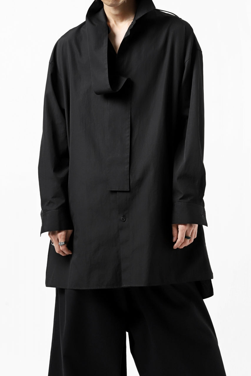 画像をギャラリービューアに読み込む, Y's TIE COLLAR LONG SHIRT / COTTON BROAD (BLACK)