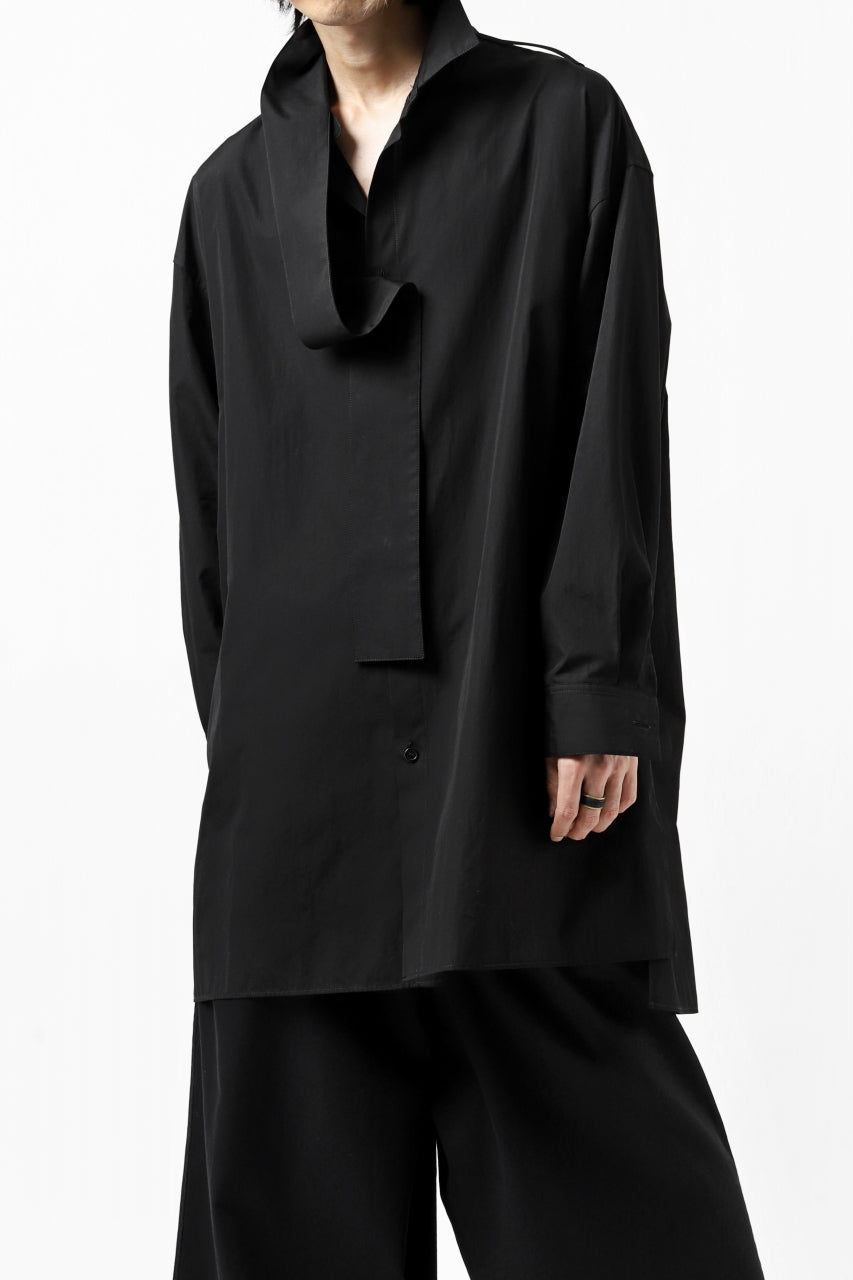 画像をギャラリービューアに読み込む, Y's TIE COLLAR LONG SHIRT / COTTON BROAD (BLACK)