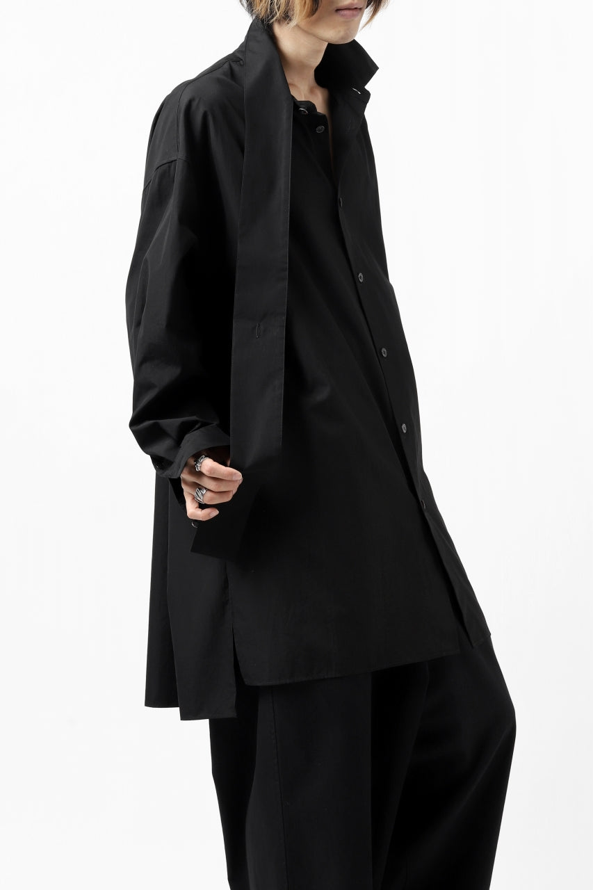 画像をギャラリービューアに読み込む, Y's TIE COLLAR LONG SHIRT / COTTON BROAD (BLACK)