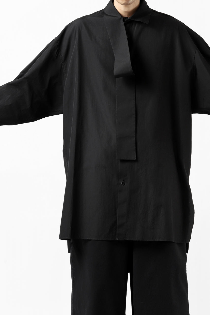 画像をギャラリービューアに読み込む, Y's TIE COLLAR LONG SHIRT / COTTON BROAD (BLACK)