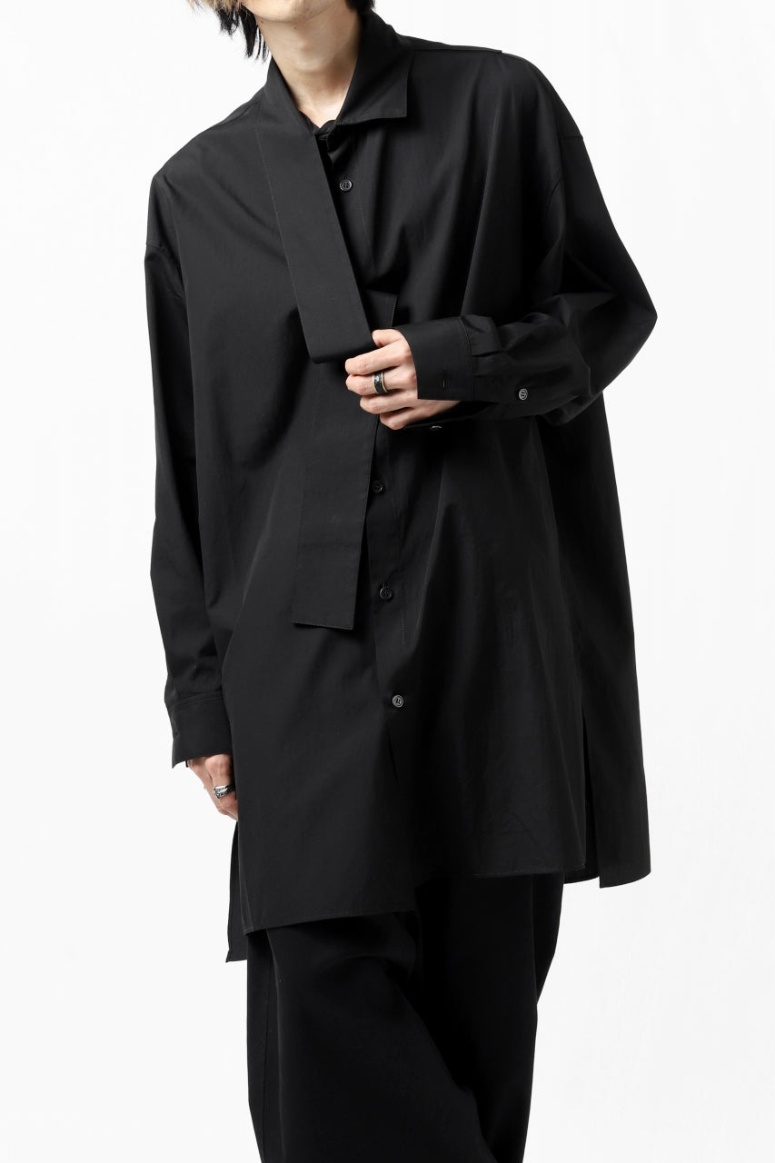 画像をギャラリービューアに読み込む, Y's TIE COLLAR LONG SHIRT / COTTON BROAD (BLACK)