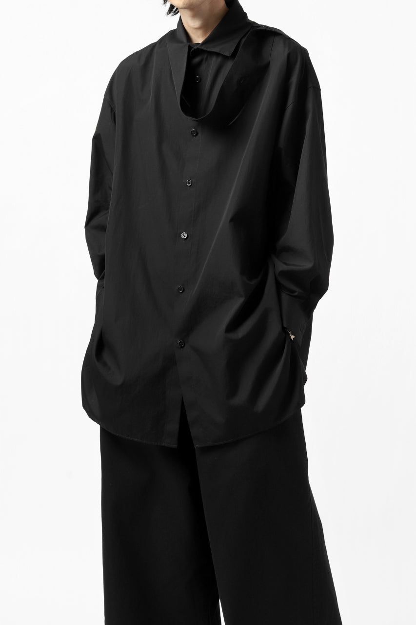 画像をギャラリービューアに読み込む, Y's TIE COLLAR LONG SHIRT / COTTON BROAD (BLACK)