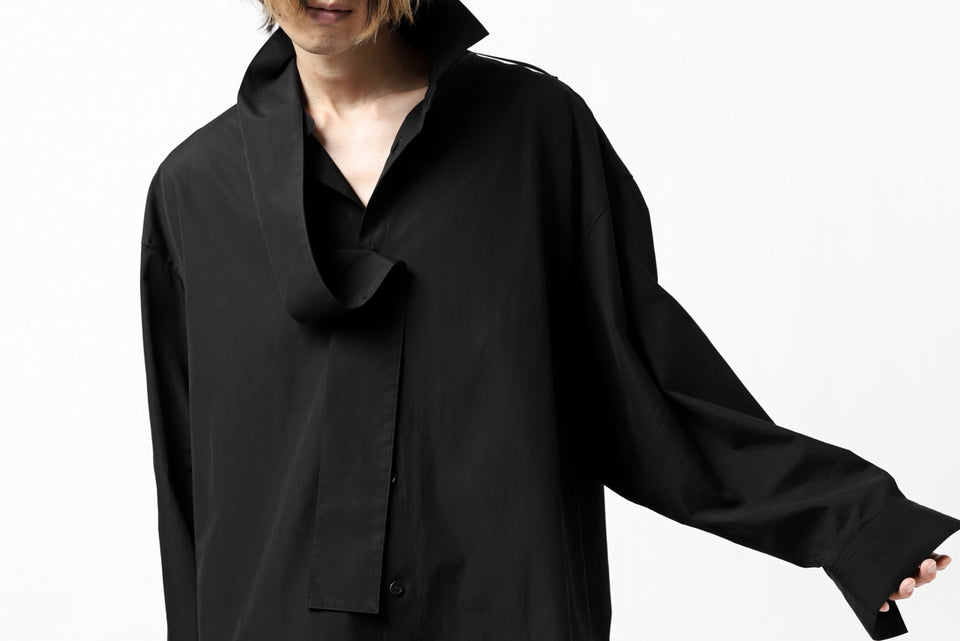 画像をギャラリービューアに読み込む, Y's TIE COLLAR LONG SHIRT / COTTON BROAD (BLACK)