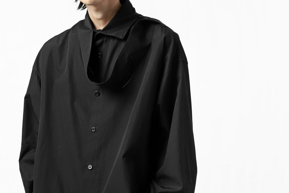 画像をギャラリービューアに読み込む, Y's TIE COLLAR LONG SHIRT / COTTON BROAD (BLACK)