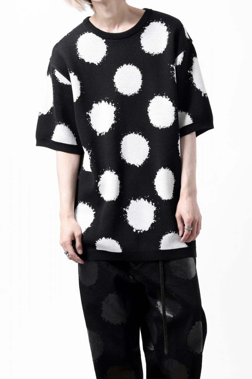 画像をギャラリービューアに読み込む, Y's.... HALF SLEEVE KNIT TOPS / DOTS JACQUARD (BLACK)