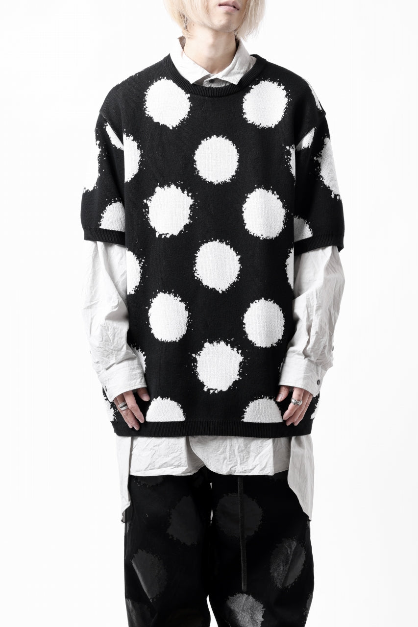 画像をギャラリービューアに読み込む, Y's.... HALF SLEEVE KNIT TOPS / DOTS JACQUARD (BLACK)
