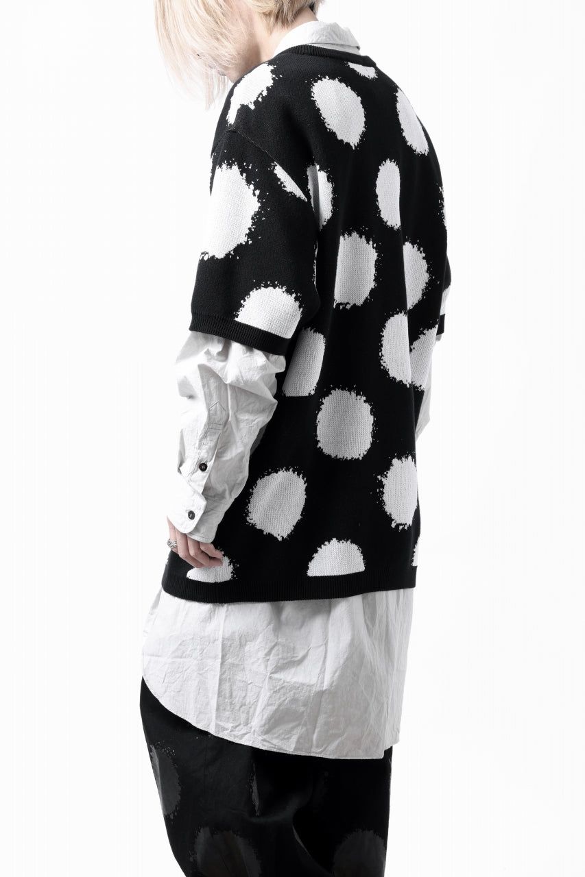 画像をギャラリービューアに読み込む, Y's.... HALF SLEEVE KNIT TOPS / DOTS JACQUARD (BLACK)