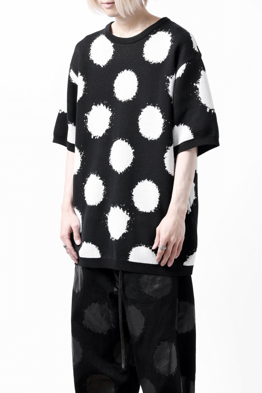 画像をギャラリービューアに読み込む, Y's.... HALF SLEEVE KNIT TOPS / DOTS JACQUARD (BLACK)