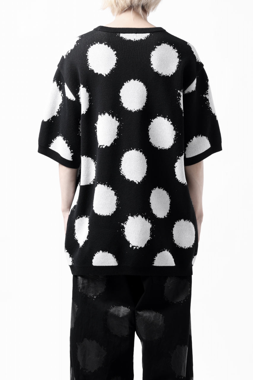 画像をギャラリービューアに読み込む, Y's.... HALF SLEEVE KNIT TOPS / DOTS JACQUARD (BLACK)