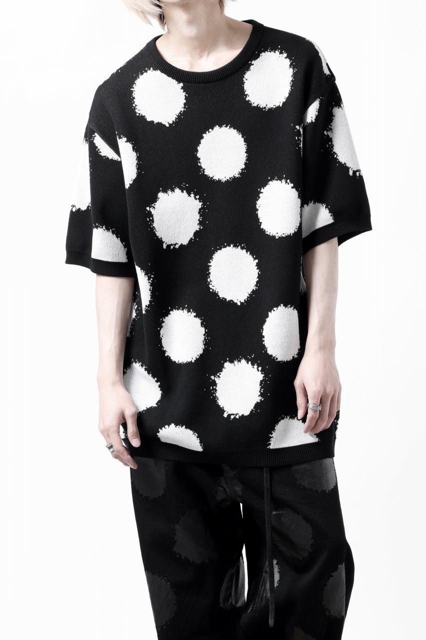 画像をギャラリービューアに読み込む, Y's.... HALF SLEEVE KNIT TOPS / DOTS JACQUARD (BLACK)