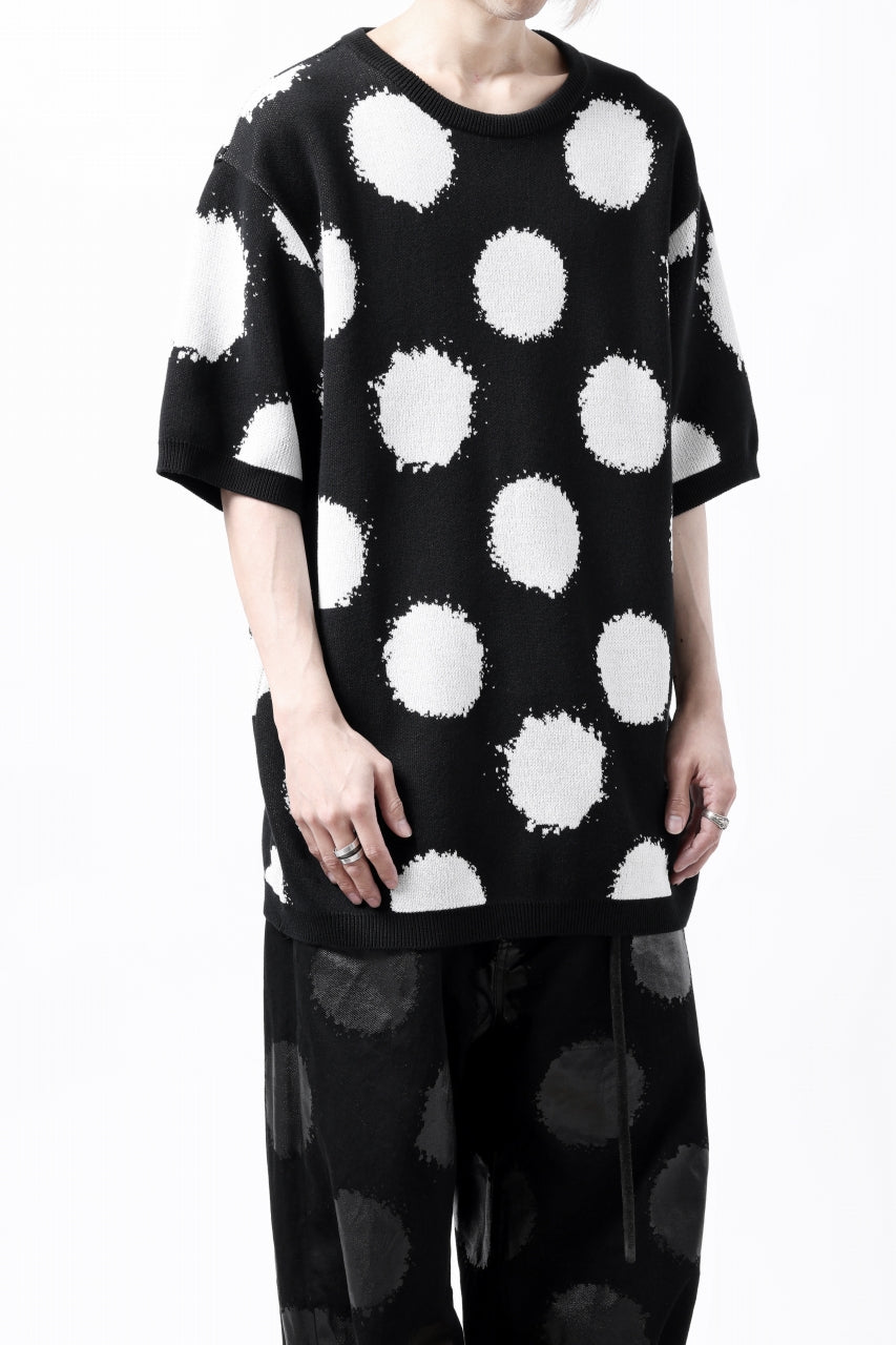 画像をギャラリービューアに読み込む, Y's.... HALF SLEEVE KNIT TOPS / DOTS JACQUARD (BLACK)